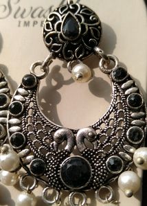 Peacock Oxidised Earrings With Pearl Drops
