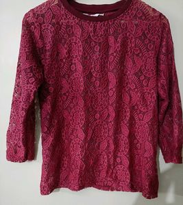 Maroon Semi-Sheer Lace Top