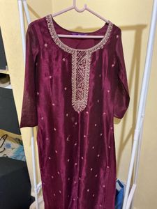 Libas Elegant Maroon Embroidered Kurti