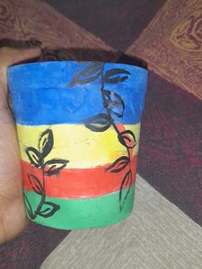 Hand-Painted Striped Plant Pot