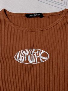 Brown Ribbed Crop Top