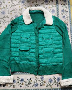 Green Puffer Jacket with Sherpa Collar
