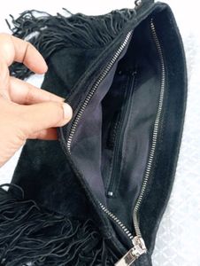 Black Suede Fringe Crossbody Bag