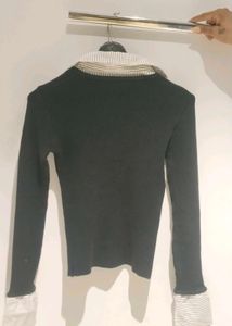 Elegant Black Sweater with Attached Blouse