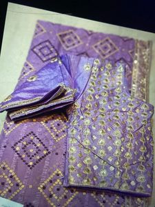 Purple Bandhani Saree with Embellished Blouse