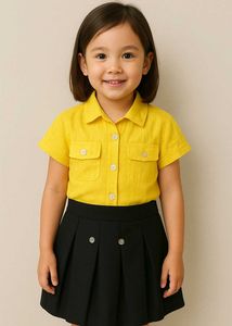 Cute Yellow Shirt & Black Skirt
