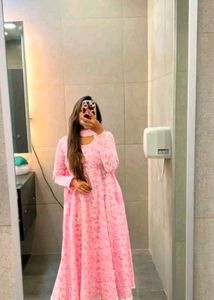 Pink Floral Anarkali dress with dupatta