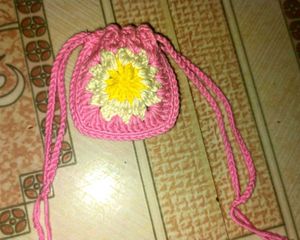Pink Crochet Drawstring Pouch