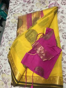 New Mustard Saree Cotton Silk With Blouse