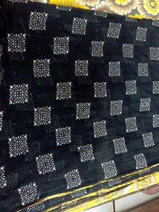 Black Shiffon Saree With Golden Border