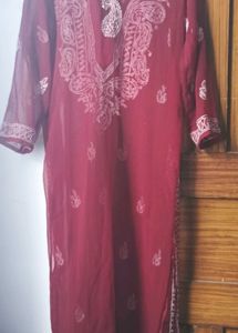Maroon Embroidered Kurta