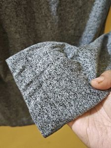 Gray Long Sleeve Top with Lace Collar