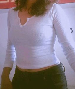 White Crop Top With Full Sleeves