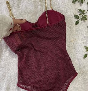 Burgundy Chain Bodysuit