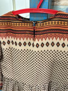 Tan and brown printed Kurti style top