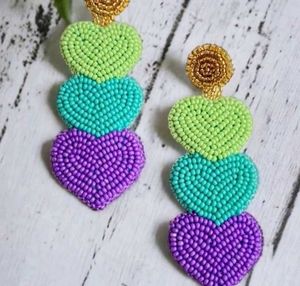 Multicolored Heart Beaded Earrings🌈
