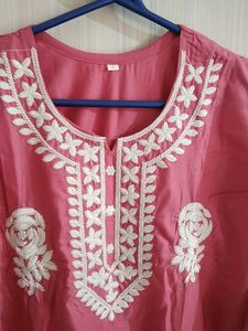 Pink Chikan Kurti