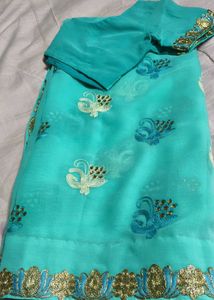 Elegant Aqua Blue Saree