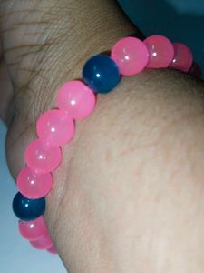 Pink Flower Charm Glass Beads Bracelet