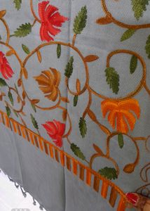 Kashmiri Embroidery Grey Shawl Woollen