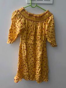 Yellow Print Off-Shoulder Dress