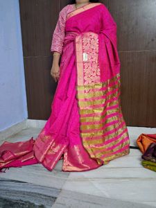 Pink &amp; Gold Silk Blend Saree