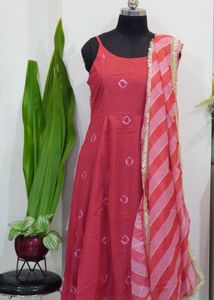 Red Bandhani Print Dress with Dupatta