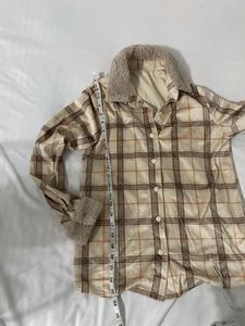 Fuzzy Trim Plaid Button-Up