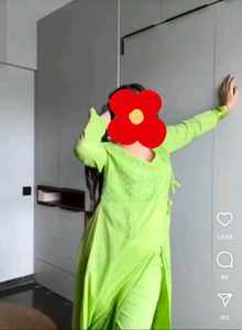 Lime Green Embroidered Kurti Set