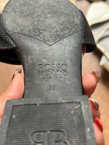 Rosso Brunello Black Embossed Leather Slide Sandal