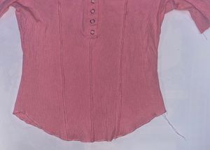 Pink Ribbed Henley Top