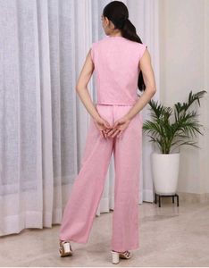 Shein Pink short waistcoat with pant Co-ord Set