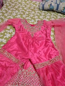 Pink Embroidered Sharara Suit