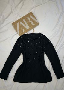 Zara Black Pearl Embellished Top