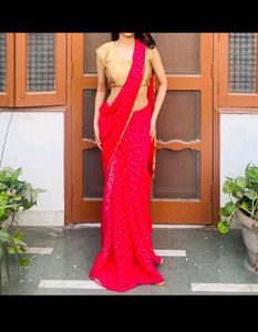 Pink Saree with Gold Blouse