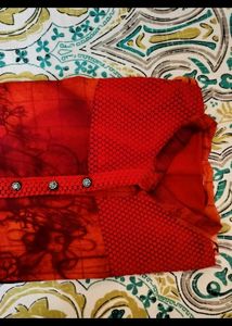 one time used Elegant Red Printed Kurta
