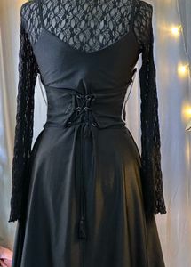 Lace Detail Black Dress with corset belt