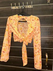 Zara  Floral Tie-Back Crop Top