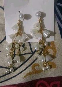 Pearl Flower Drop Earrings Korean