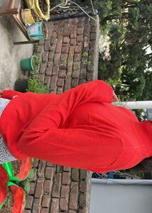 Red Sweater with Patterned Bottom