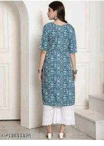 Teal Printed Kurti with White Palazzos