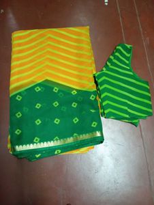 Striped Green & Yellow Saree