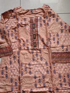 Light Brown Printed Kurti Pant Set XL