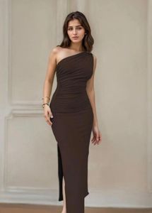 Brown One-Shoulder Maxi Dress (S)