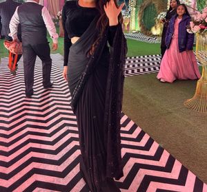 Elegant Designer Black Saree with Stiched velvet b