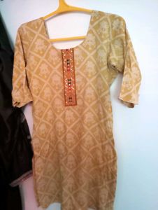 Yellow Printed Kurta Set with bandhani print dupat