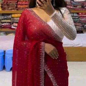 Elegant Red Sequin Saree