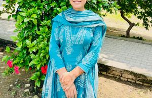 Teal Printed Cotton Suit Set