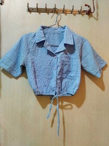 Blue Tie-Front Crop Top