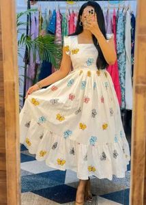 Butterfly Print White Midi Dress